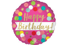 Foil Balloon - "HAPPY Birthday!" - Confetti - Satin Pink - 45 cm